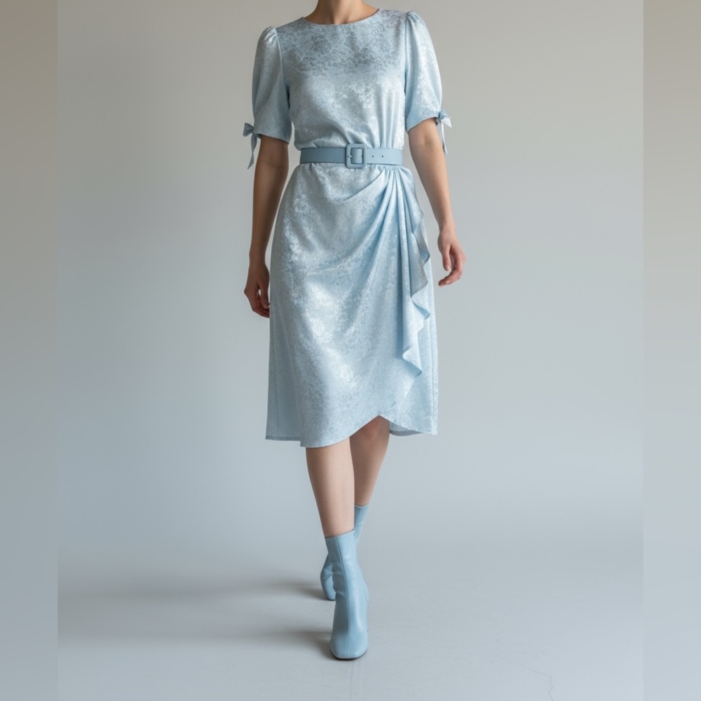Vicky Vaughn Vintage Dress Size 13/14 Baby Blue Floral 1970's.